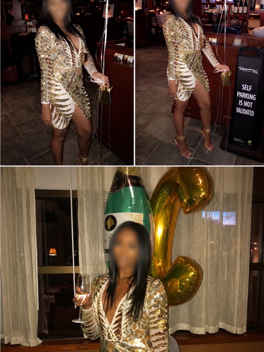 Gold Sequin Long Sleeve Dress UK 10 , US 6 - Picture 4 of 4
